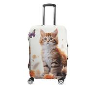 JTKBNVM Cute Kitten Butterfly Luggage Covers Tsa Approved Suitcase Cover Elastic Washable Luggage Sleeve Carry on Cover Protector Anti-Scratch Suitcase Protector Fits 19-30 Inch Case, white, M