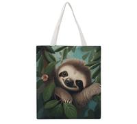 JTKBNVM Cute Sloth Canvas Tote Bag with Handles Reversible Reusable Grocery Bags Foldable Carry on Tote Purse Casual Everyday Shoulder Handbag for Shopping Work Beach Market