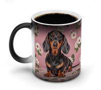JTKBNVM Dachshund Florals Color Changing Coffee Mug 11oz Magic Ceramic Cup with Heat Sensitive Design Novelty Black to White Transformation Mug for Halloween Christmas Gifts Women Men