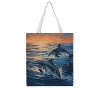 JTKBNVM Dolphins in The Sea Canvas Tote Bag with Handles Reversible Reusable Grocery Bags Foldable Carry on Tote Purse Casual Everyday Shoulder Handbag for Shopping Work Beach Market