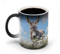 JTKBNVM Donkey & Butterflies Color Changing Coffee Mug 11oz Magic Ceramic Cup with Heat Sensitive Design Novelty Black to White Transformation Mug for Halloween Christmas Gifts Women Men