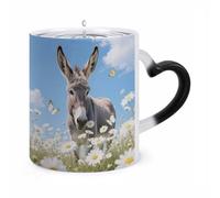 JTKBNVM Donkey & Butterflies Color Changing Coffee Mug 11oz Magic Ceramic Cup with Heat Sensitive Design Novelty Black to White Transformation Mug for Halloween Christmas Gifts Women Men