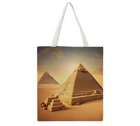 JTKBNVM Egyptian Pyramid in Desert Canvas Tote Bag with Handles Reversible Reusable Grocery Bags Foldable Carry on Tote Purse Casual Everyday Shoulder Handbag for Shopping Work Beach Market