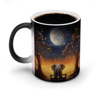 JTKBNVM Elephant Moon Star Color Changing Coffee Mug 11oz Magic Ceramic Cup with Heat Sensitive Design Novelty Black to White Transformation Mug for Halloween Christmas Gifts Women Men