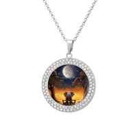 JTKBNVM Elephant Moon Star Diamond Necklaces for Women 20" Chain Couple Necklace Personalized Memorial Pendant Jewelry Keepsake Birthday Anniversary Valentines Day Gift for Girlfriend Mom, One size