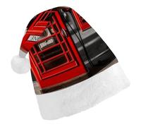 JTKBNVM England UK Retro London Telephone Santa Hat Christmas Hats with Comfort Lining & Plush Brim Xmas Hat Cap for Holiday Festive Party Favors