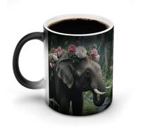 JTKBNVM Flower Elephant Color Changing Coffee Mug 11oz Magic Ceramic Cup with Heat Sensitive Design Novelty Black to White Transformation Mug for Halloween Christmas Gifts Women Men