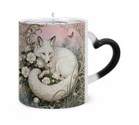 JTKBNVM Fox Camellia Cluster Color Changing Coffee Mug 11oz Magic Ceramic Cup with Heat Sensitive Design Novelty Black to White Transformation Mug for Halloween Christmas Gifts Women Men