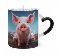 JTKBNVM Funny Cute Pig Color Changing Coffee Mug 11oz Magic Ceramic Cup with Heat Sensitive Design Novelty Black to White Transformation Mug for Halloween Christmas Gifts Women Men