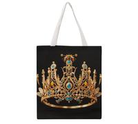 JTKBNVM Gold Queen Bee Crown Canvas Tote Bag with Handles Reversible Reusable Grocery Bags Foldable Carry on Tote Purse Casual Everyday Shoulder Handbag for Shopping Work Beach Market