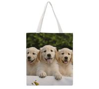 JTKBNVM Golden Retriever Puppies Canvas Tote Bag with Handles Reversible Reusable Grocery Bags Foldable Carry on Tote Purse Casual Everyday Shoulder Handbag for Shopping Work Beach Market