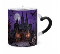 JTKBNVM Gothic Castle Night Color Changing Coffee Mug 11oz Magic Ceramic Cup with Heat Sensitive Design Novelty Black to White Transformation Mug for Halloween Christmas Gifts Women Men