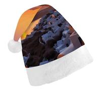 JTKBNVM Greece Island Sunset Landscape Santa Hat Christmas Hats with Comfort Lining & Plush Brim Xmas Hat Cap for Holiday Festive Party Favors