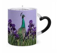 JTKBNVM Green Peafowl by Iris Color Changing Coffee Mug 11oz Magic Ceramic Cup with Heat Sensitive Design Novelty Black to White Transformation Mug for Halloween Christmas Gifts Women Men