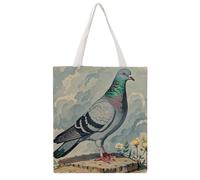 JTKBNVM Grey Pigeon Canvas Tote Bag with Handles Reversible Reusable Grocery Bags Foldable Carry on Tote Purse Casual Everyday Shoulder Handbag for Shopping Work Beach Market