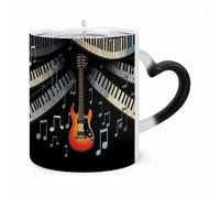 JTKBNVM Guitar Piano Pattern Color Changing Coffee Mug 11oz Magic Ceramic Cup with Heat Sensitive Design Novelty Black to White Transformation Mug for Halloween Christmas Gifts Women Men