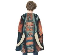 JTKBNVM Halloween Abstract Elephant Cloak Adults Reversible Blue & Red Medieval Cape for Cosplay Party Costume Dress Up