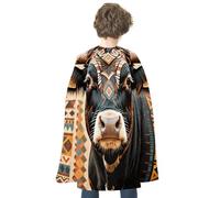 JTKBNVM Halloween Aztec Ethnic Tribal Cow Print Cloak Adults Reversible Blue & Red Medieval Cape for Cosplay Party Costume Dress Up