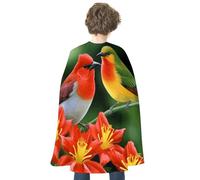 JTKBNVM Halloween Birds With Flowers Cloak Adults Reversible Blue & Red Medieval Cape for Cosplay Party Costume Dress Up