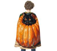 JTKBNVM Halloween Black Cat Pumpkin Cloak Adults Reversible Blue & Red Medieval Cape for Cosplay Party Costume Dress Up