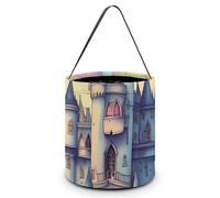 JTKBNVM Halloween Candy Bucket Treat Tote Bags with Handles Reusable Fairytale Castle Goody Bucket for Holiday Birthday Party Favor Supplies Collapsible Snack Goodie Basket Bags Gift Bag Decor
