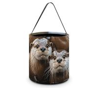 JTKBNVM Halloween Candy Bucket Treat Tote Bags with Handles Reusable Three Brown Otters Goody Bucket for Holiday Birthday Party Favor Supplies Collapsible Snack Goodie Basket Bags Gift Bag Decor