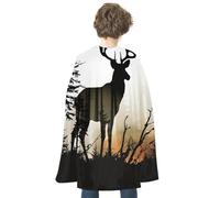 JTKBNVM Halloween Deer Silhouette Cloak Adults Reversible Blue & Red Medieval Cape for Cosplay Party Costume Dress Up