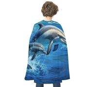JTKBNVM Halloween Dolphins in The Sea Cloak Adults Reversible Blue & Red Medieval Cape for Cosplay Party Costume Dress Up