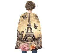 JTKBNVM Halloween Eiffel Tower Flowers And Butterflies Cloak Adults Reversible Blue & Red Medieval Cape for Cosplay Party Costume Dress Up