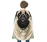 JTKBNVM Halloween Many Cute Pug Cloak Adults Reversible Blue & Red Medieval Cape for Cosplay Party Costume Dress Up
