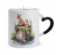 JTKBNVM Hand Drawn Fox Color Changing Coffee Mug 11oz Magic Ceramic Cup with Heat Sensitive Design Novelty Black to White Transformation Mug for Halloween Christmas Gifts Women Men