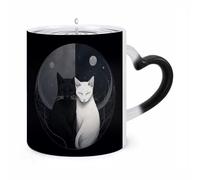 JTKBNVM Hand Drawn Two Cats Color Changing Coffee Mug 11oz Magic Ceramic Cup with Heat Sensitive Design Novelty Black to White Transformation Mug for Halloween Christmas Gifts Women Men
