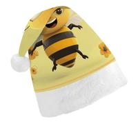 JTKBNVM Happy Bee Santa Hat Christmas Hats with Comfort Lining & Plush Brim Xmas Hat Cap for Holiday Festive Party Favors