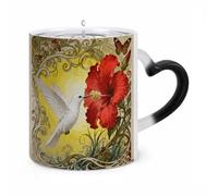 JTKBNVM Hummingbird Hibiscus Color Changing Coffee Mug 11oz Magic Ceramic Cup with Heat Sensitive Design Novelty Black to White Transformation Mug for Halloween Christmas Gifts Women Men