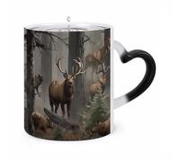 JTKBNVM Hunting Deer Bear Elk Color Changing Coffee Mug 11oz Magic Ceramic Cup with Heat Sensitive Design Novelty Black to White Transformation Mug for Halloween Christmas Gifts Women Men