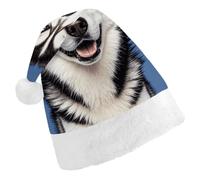 JTKBNVM Husky Dog Santa Hat Christmas Hats with Comfort Lining & Plush Brim Xmas Hat Cap for Holiday Festive Party Favors