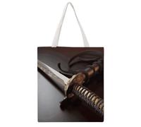 JTKBNVM Japan Samurai Sword Canvas Tote Bag with Handles Reversible Reusable Grocery Bags Foldable Carry on Tote Purse Casual Everyday Shoulder Handbag for Shopping Work Beach Market
