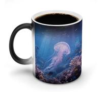 JTKBNVM Jellyfish Swimming Color Changing Coffee Mug 11oz Magic Ceramic Cup with Heat Sensitive Design Novelty Black to White Transformation Mug for Halloween Christmas Gifts Women Men