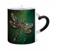 JTKBNVM Jewel Dragonfly Color Changing Coffee Mug 11oz Magic Ceramic Cup with Heat Sensitive Design Novelty Black to White Transformation Mug for Halloween Christmas Gifts Women Men