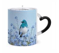 JTKBNVM Kingfisher on Forget-Me-Not Color Changing Coffee Mug 11oz Magic Ceramic Cup with Heat Sensitive Design Novelty Black to White Transformation Mug for Halloween Christmas Gifts Women Men