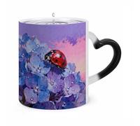 JTKBNVM Ladybug on Hydrangea Color Changing Coffee Mug 11oz Magic Ceramic Cup with Heat Sensitive Design Novelty Black to White Transformation Mug for Halloween Christmas Gifts Women Men