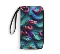 JTKBNVM Leather Wallet for Work 3D Magical Dragon Scales Women Wallet Large Capacity Zip Wallet Phone Holder Clutch Travel Purse Wristlet Credit Card Holder, style, 7.8 x 4.1 x 1 inches