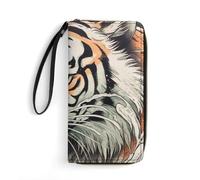JTKBNVM Leather Wallet for Work A Hand Drawn Tiger Women Wallet Large Capacity Zip Wallet Phone Holder Clutch Travel Purse Wristlet Credit Card Holder, style, 7.8 x 4.1 x 1 inches
