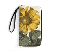 JTKBNVM Leather Wallet for Work A Yellow Flower Stem Women Wallet Large Capacity Zip Wallet Phone Holder Clutch Travel Purse Wristlet Credit Card Holder, style, 7.8 x 4.1 x 1 inches