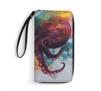 JTKBNVM Leather Wallet for Work Abstract Colorful Octopus Women Wallet Large Capacity Zip Wallet Phone Holder Clutch Travel Purse Wristlet Credit Card Holder, style, 7.8 x 4.1 x 1 inches
