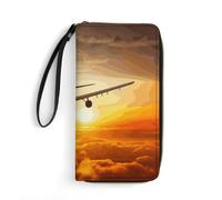 JTKBNVM Leather Wallet for Work Aircraft Plane at Sunset Women Wallet Large Capacity Zip Wallet Phone Holder Clutch Travel Purse Wristlet Credit Card Holder, style, 7.8 x 4.1 x 1 inches