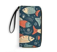 JTKBNVM Leather Wallet for Work Animation Style Fish Women Wallet Large Capacity Zip Wallet Phone Holder Clutch Travel Purse Wristlet Credit Card Holder, style, 7.8 x 4.1 x 1 inches