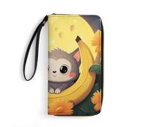 JTKBNVM Leather Wallet for Work Banana Cat Print Women Wallet Large Capacity Zip Wallet Phone Holder Clutch Travel Purse Wristlet Credit Card Holder, style, 7.8 x 4.1 x 1 inches