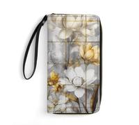 JTKBNVM Leather Wallet for Work Beige Flower Bud Pattern Women Wallet Large Capacity Zip Wallet Phone Holder Clutch Travel Purse Wristlet Credit Card Holder, style, 7.8 x 4.1 x 1 inches
