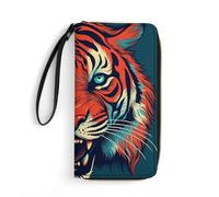 JTKBNVM Leather Wallet for Work Big Red Tiger Women Wallet Large Capacity Zip Wallet Phone Holder Clutch Travel Purse Wristlet Credit Card Holder, style, 7.8 x 4.1 x 1 inches